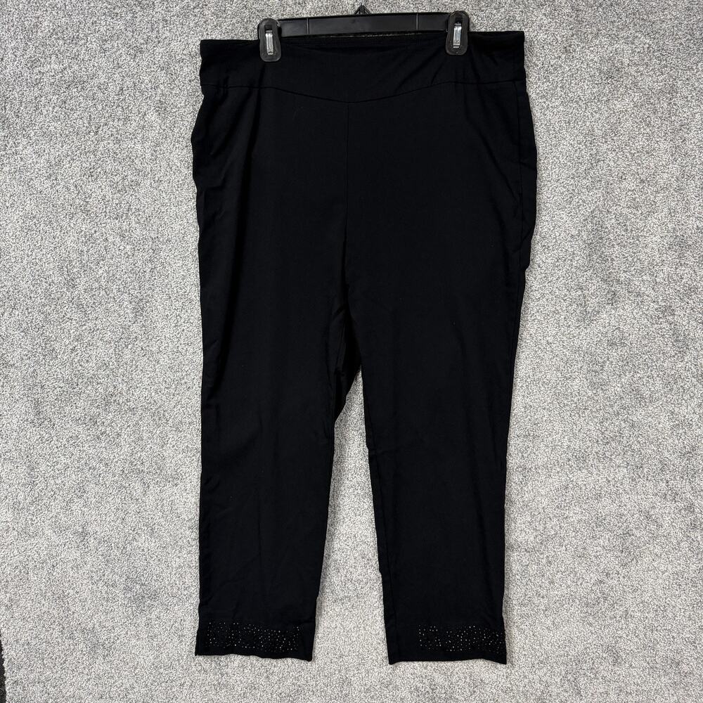 Roz & Ali Ankle Pants Women 16 36x26.5 Black Rhinestone Hem Stretch Office Siren